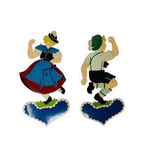 Vintage 1970s Dancing Dutch Couple Wall Hanging Handmade Metal Folk Art